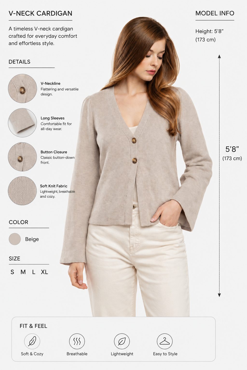 Women Beige Knit Cardigan