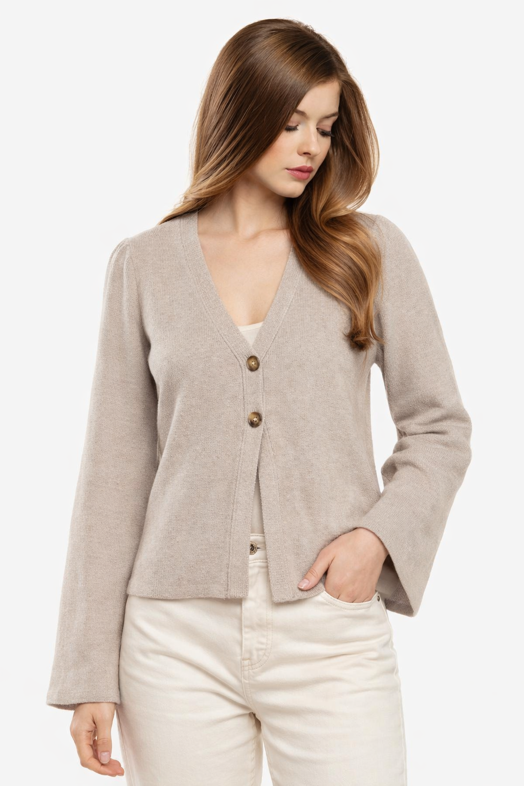 Women Beige Knit Cardigan