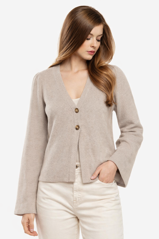 Women Beige Knit Cardigan