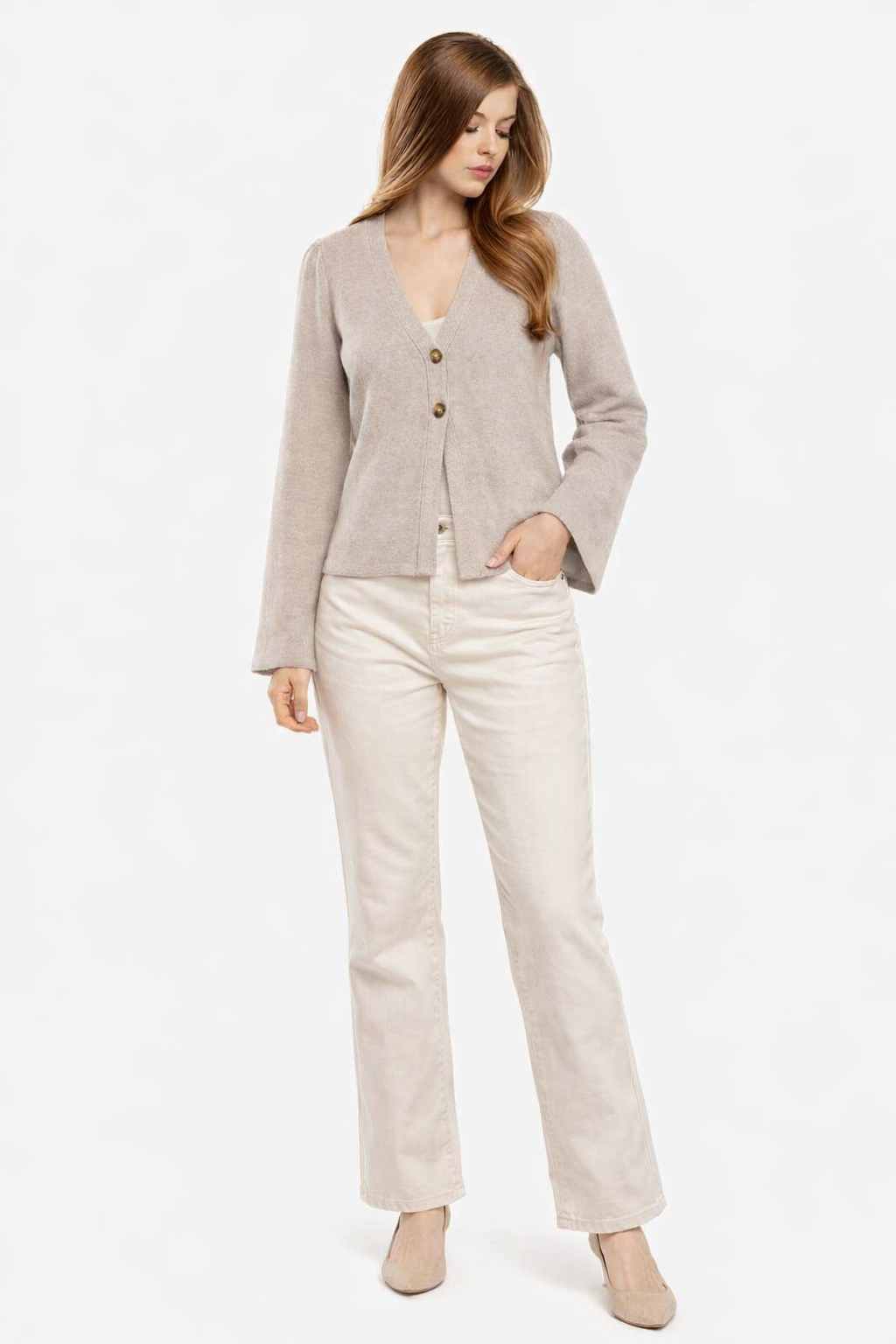 Women Beige Knit Cardigan