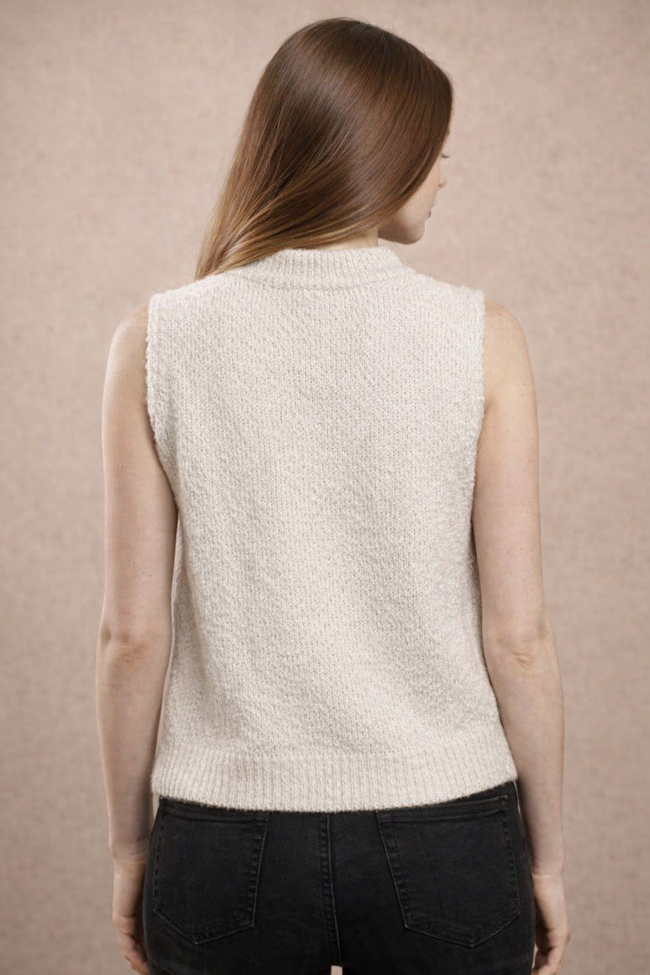 Women Cream Zip-Up Sweater Vest