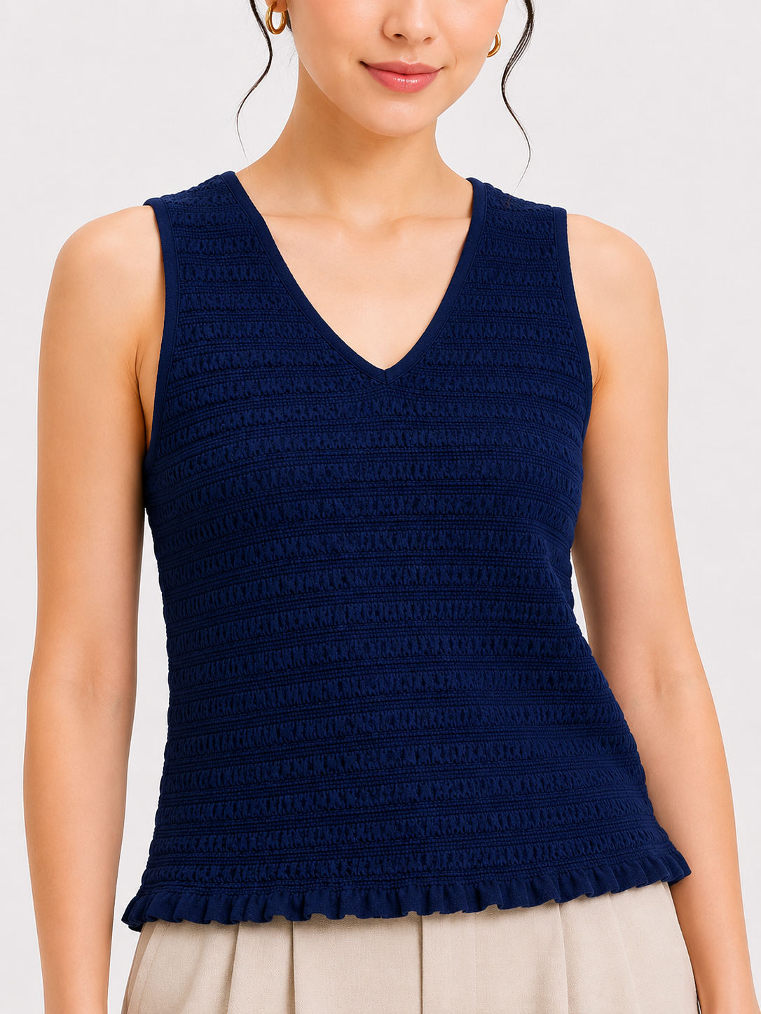 Women Blue  V-Neck Textured Top