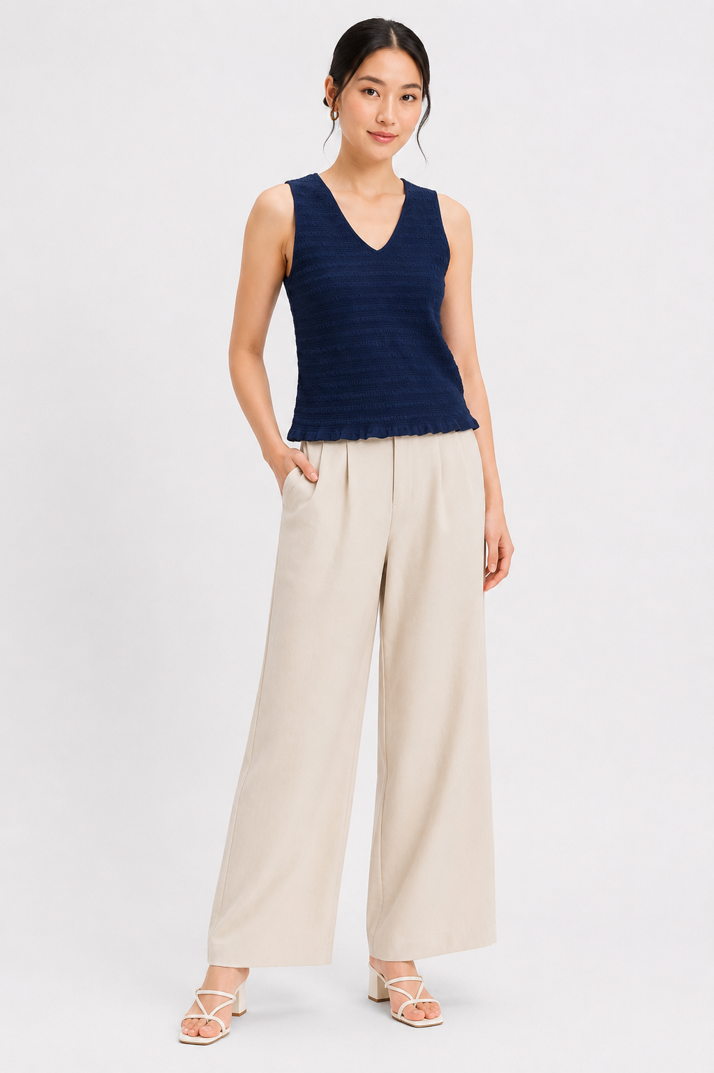 Women Blue  V-Neck Textured Top