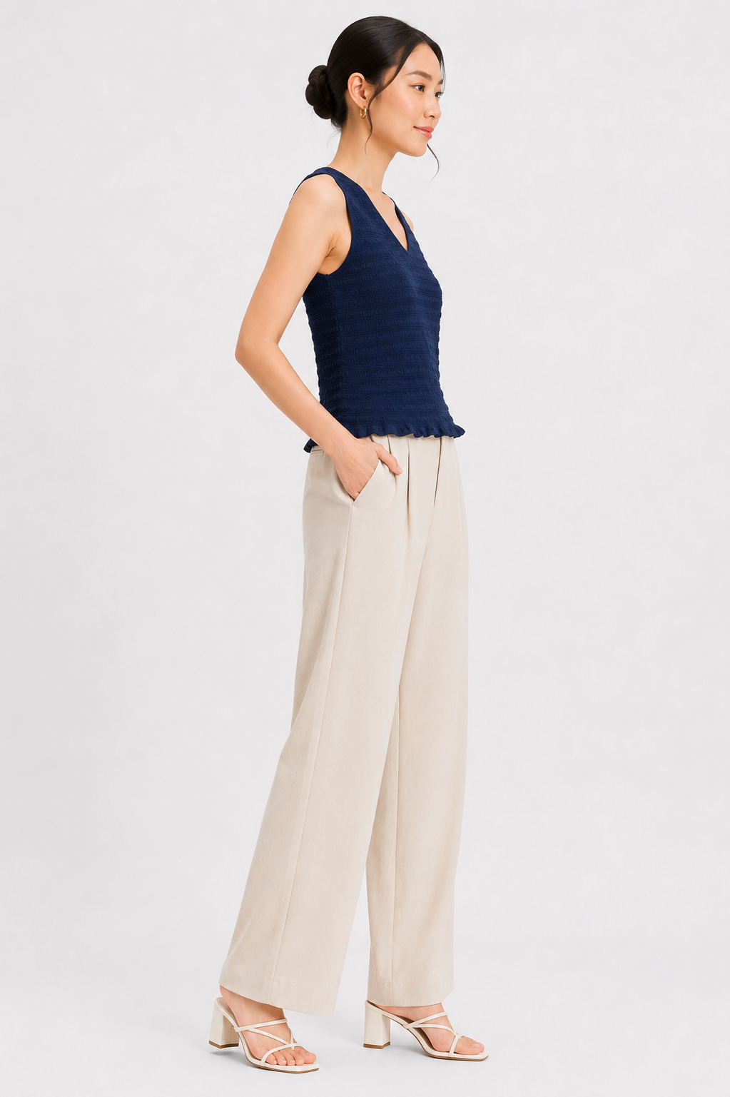 Women Blue  V-Neck Textured Top