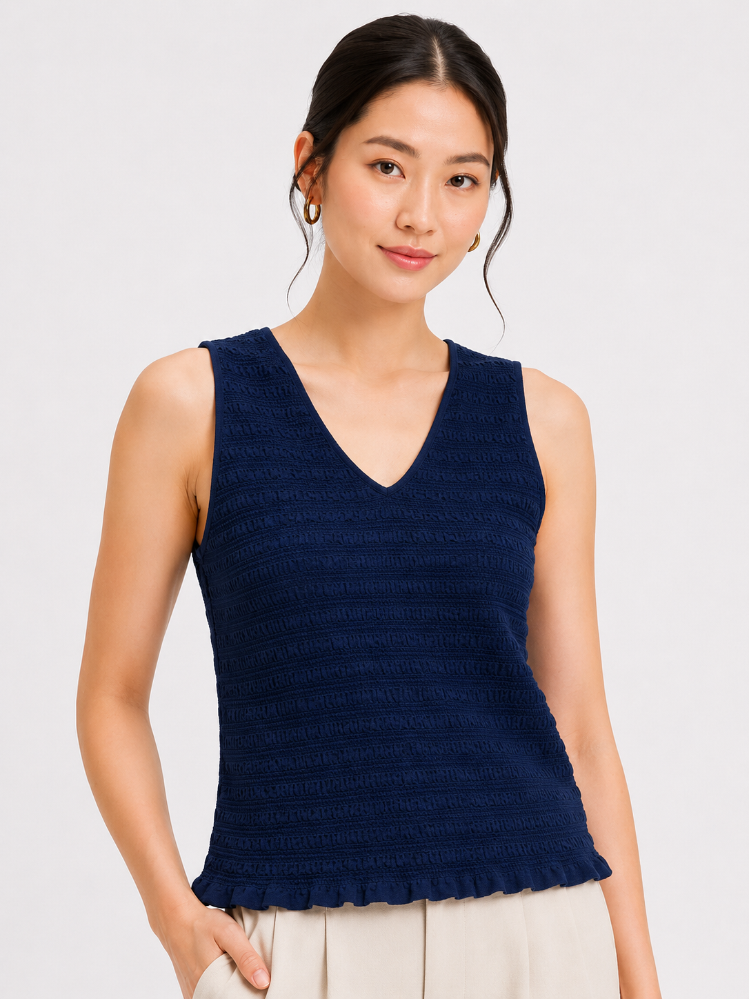 Women Blue  V-Neck Textured Top