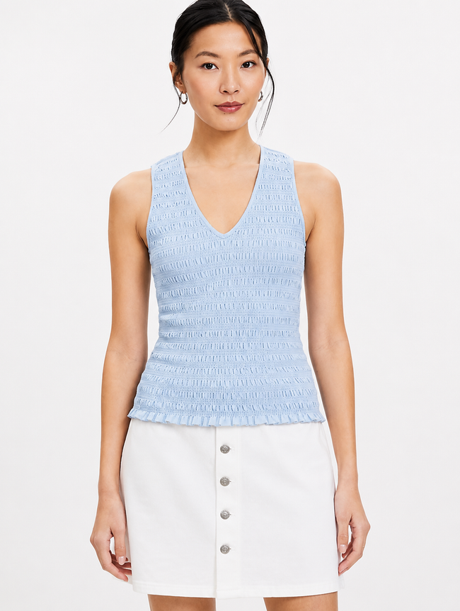 Women Blue V-Neck Textured Top