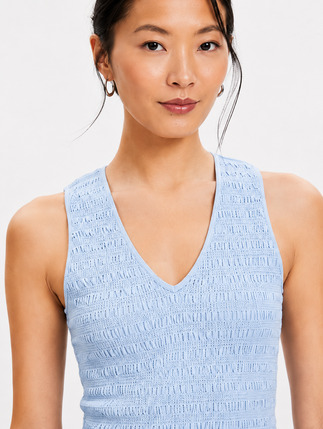 Women Blue V-Neck Textured Top