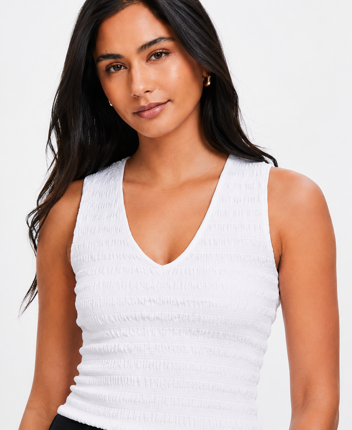 Women White  V-Neck Textured Top