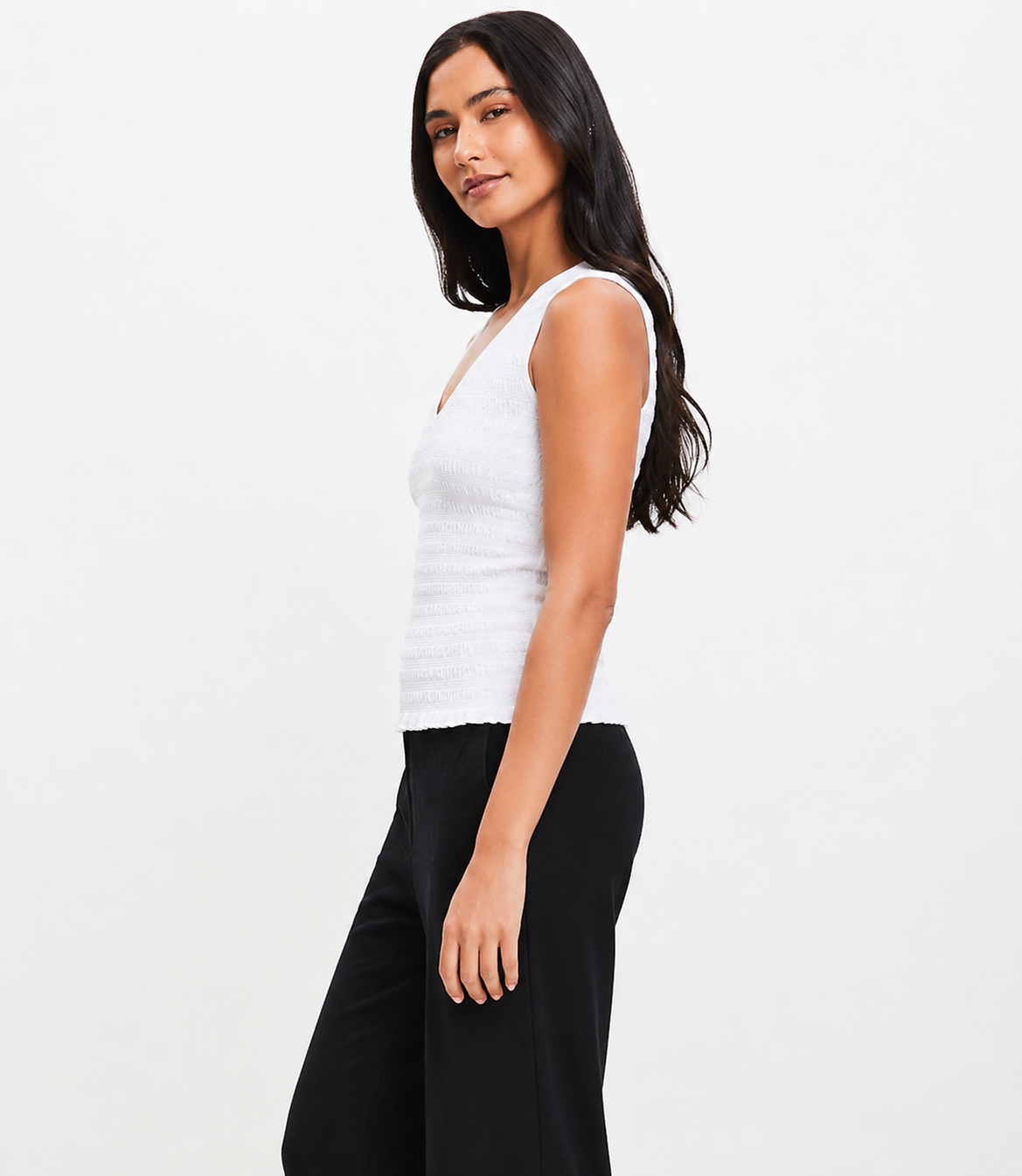 Women White  V-Neck Textured Top