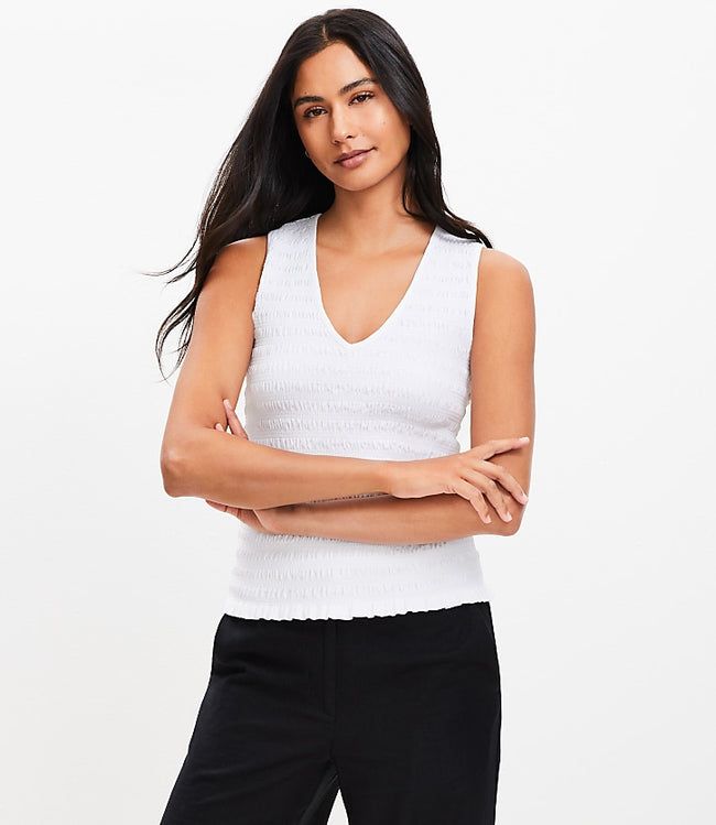 Women White  V-Neck Textured Top