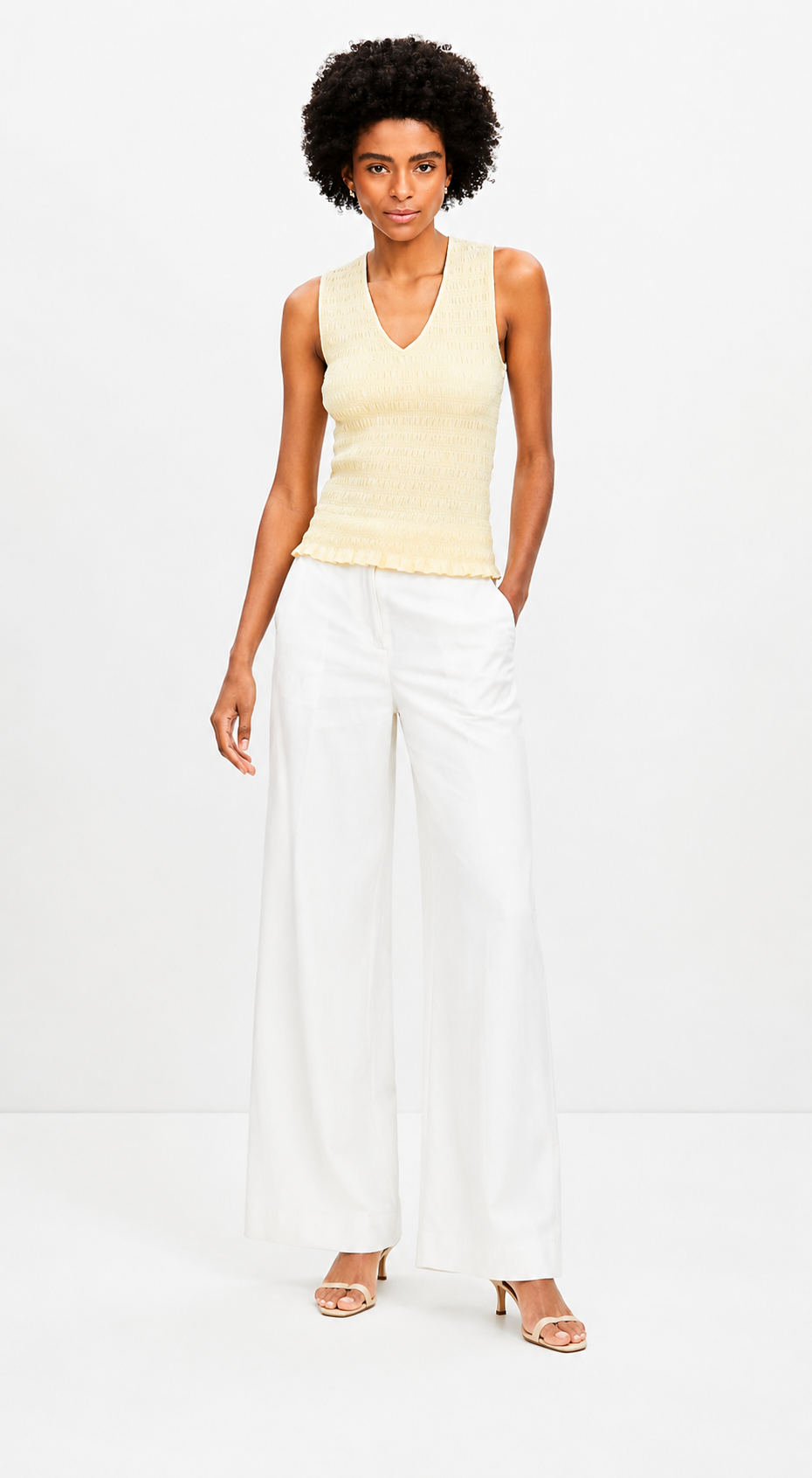 Women Yellow V-Neck Textured Top