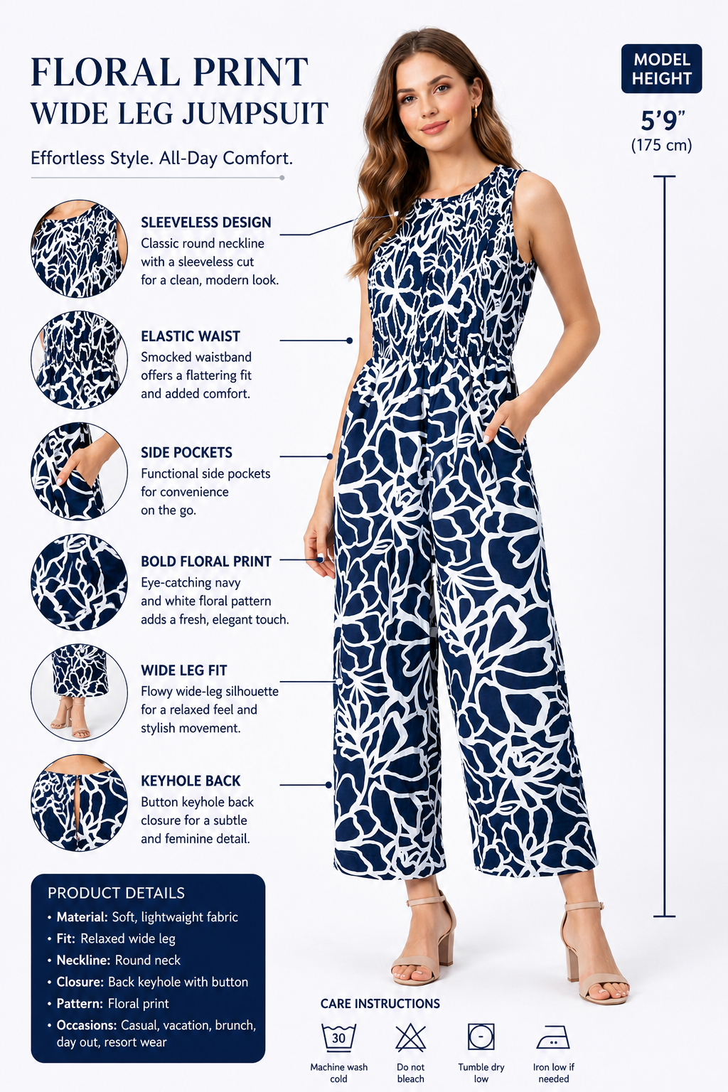 Women Blue Wide Leg Jumpsuit