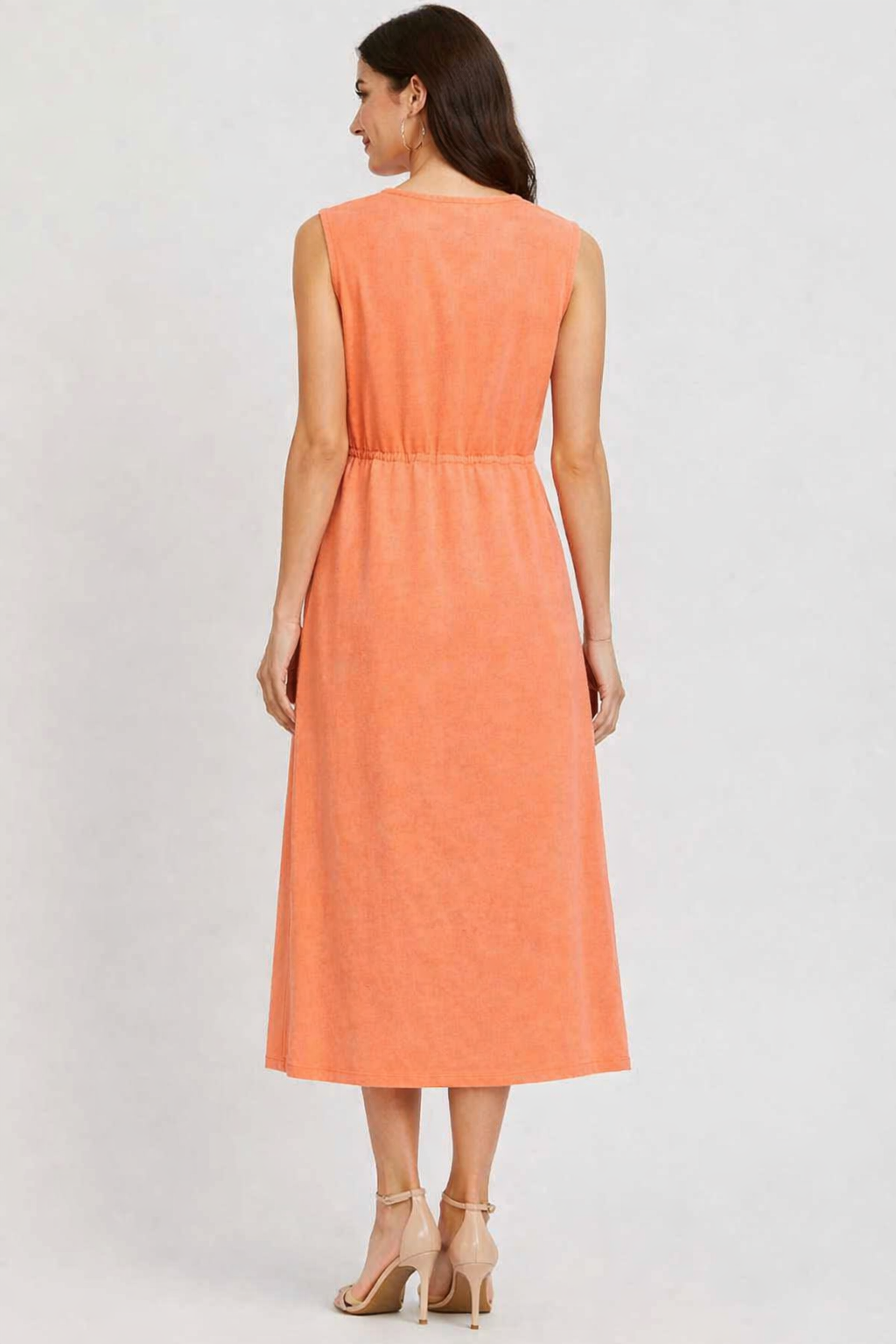 Women Orange Cotton Midi Dress