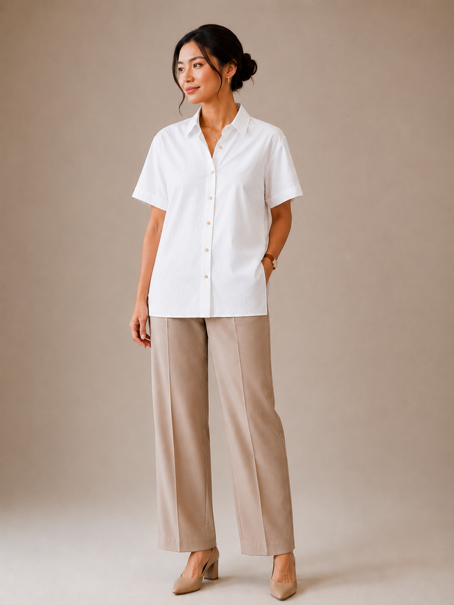 Women White Cotton Boxy Fit Shirt