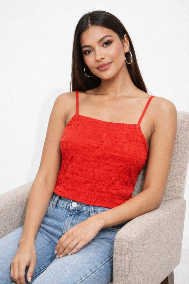 Women Red Ruched Cami Top