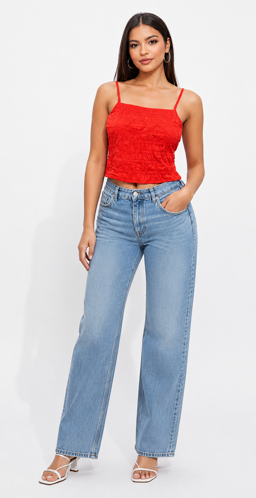 Women Red Ruched Cami Top