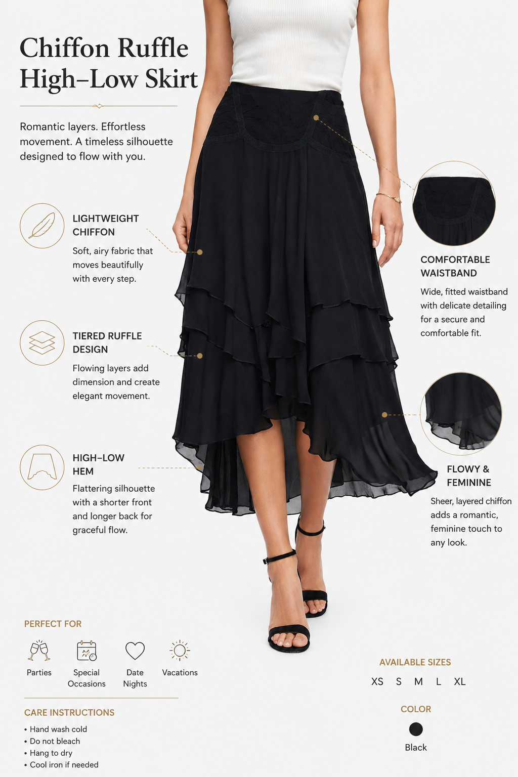 Women Black Layered Midi Skirt