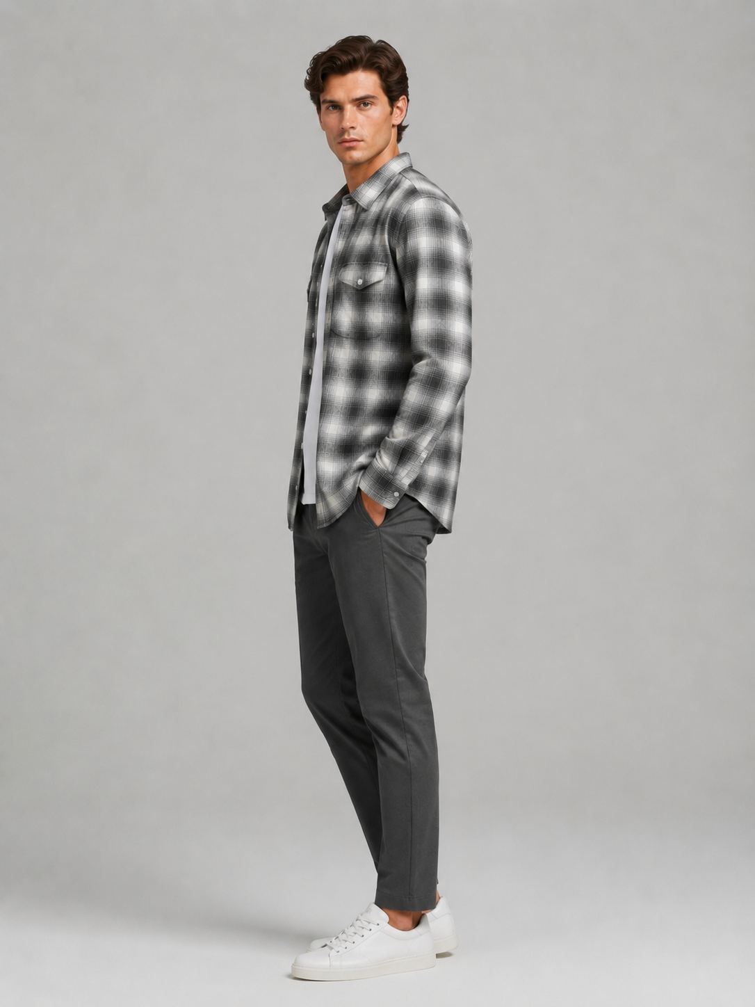 Men Grey Soft Check Shirt