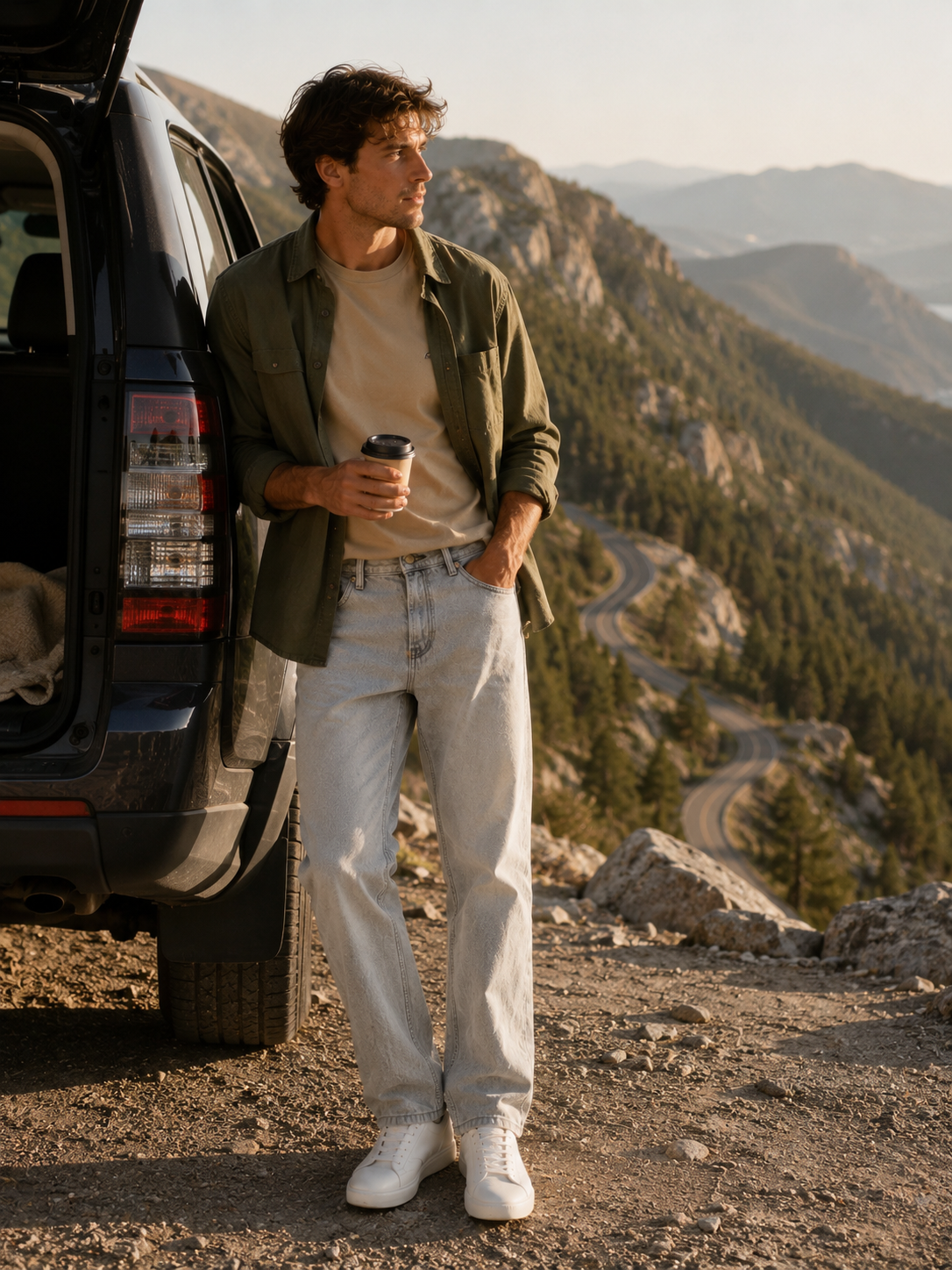 Men Light Grey Wide Leg Baggy Jeans