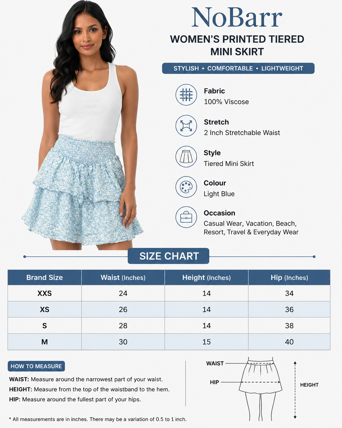 Women Blue Tiered Mini Skirt