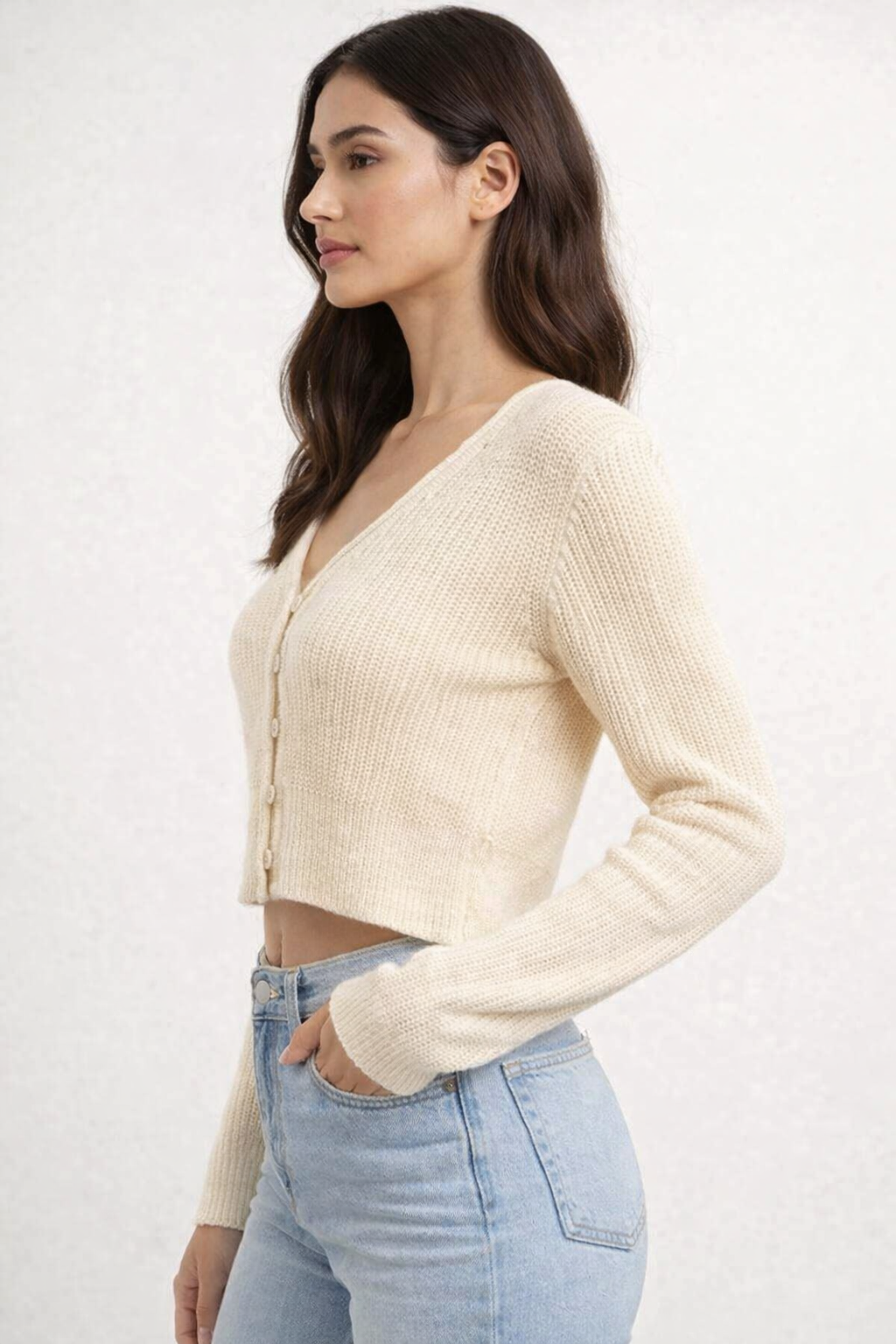 Women Cream Crop Cardigan