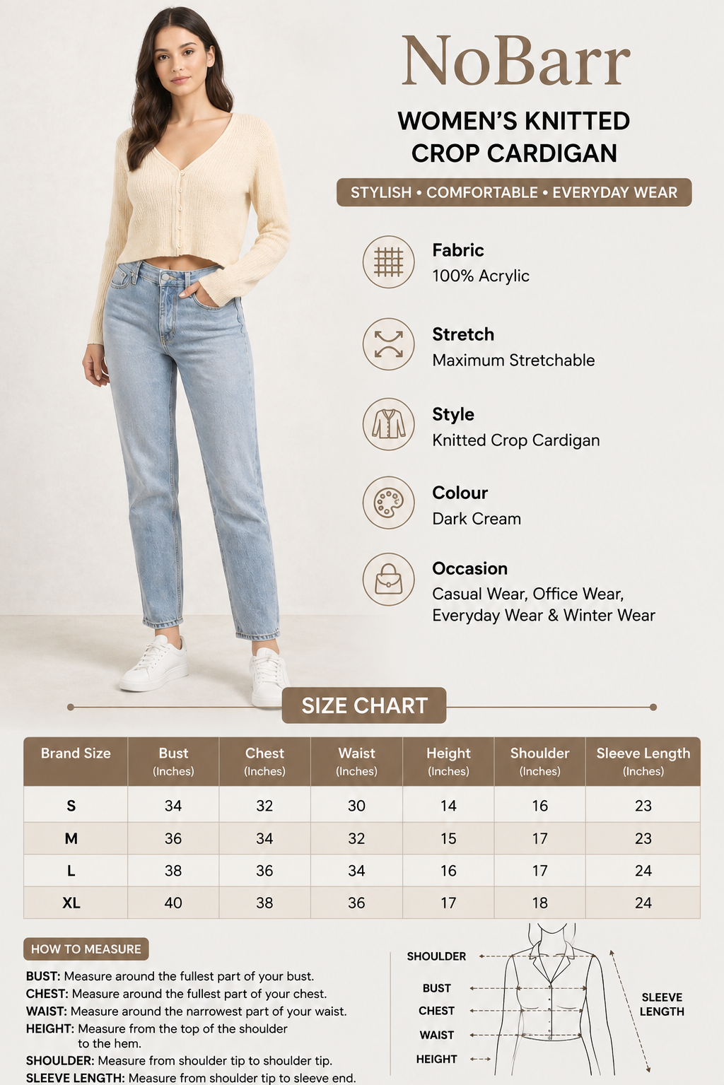 Women Cream Crop Cardigan