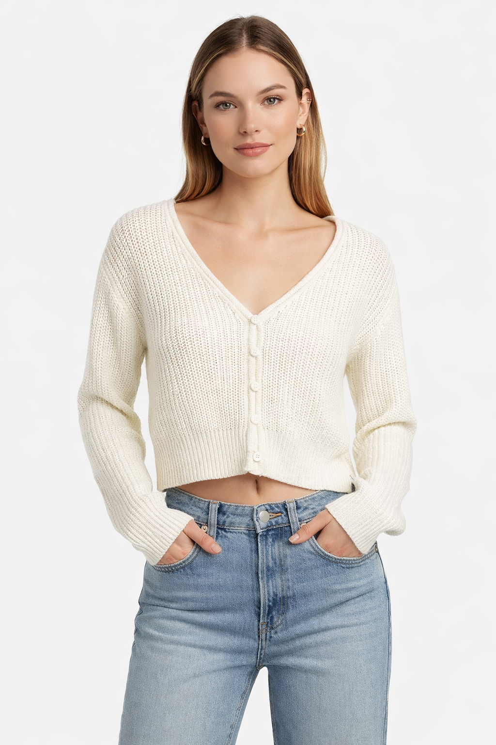 Women White Crop Cardigan