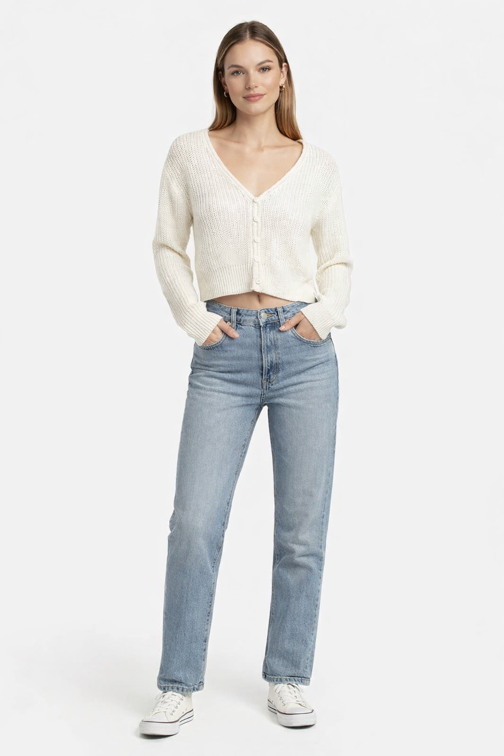 Women White Crop Cardigan
