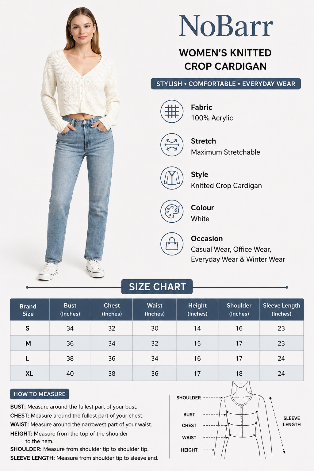 Women White Crop Cardigan