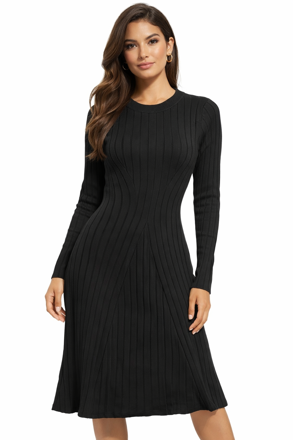 Women Black Knitted Midi Dress