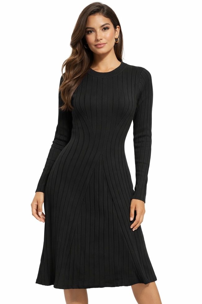 Women Black Knitted Midi Dress
