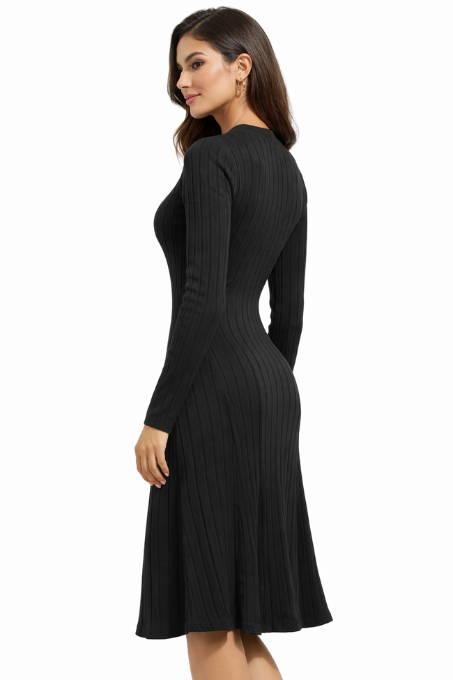 Women Black Knitted Midi Dress