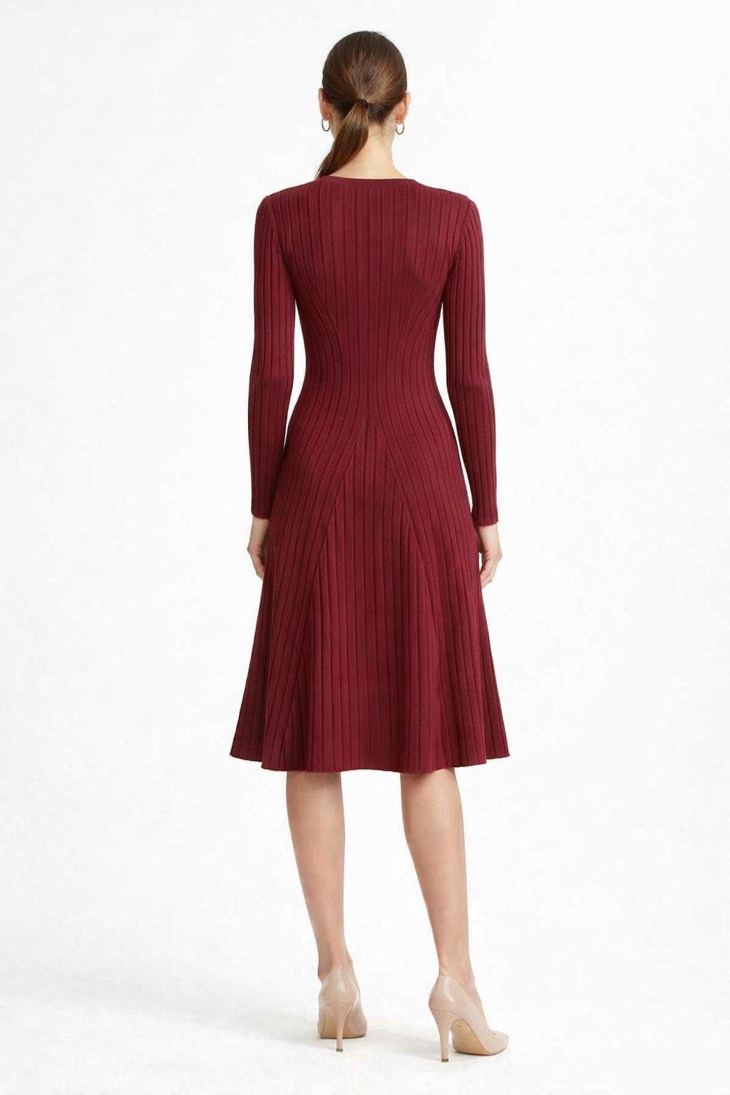Women Wine Knitted Midi Dress