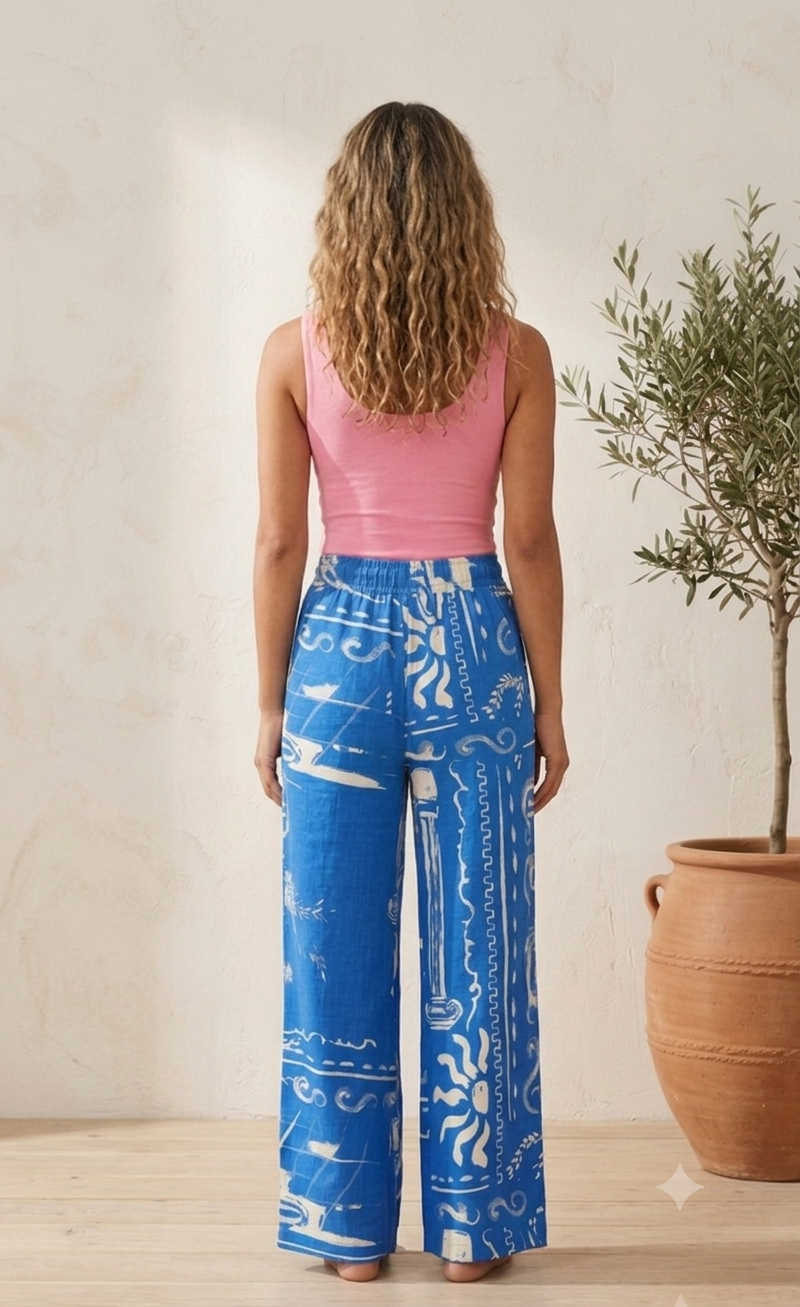 Women Blue Wide Leg Palazzo