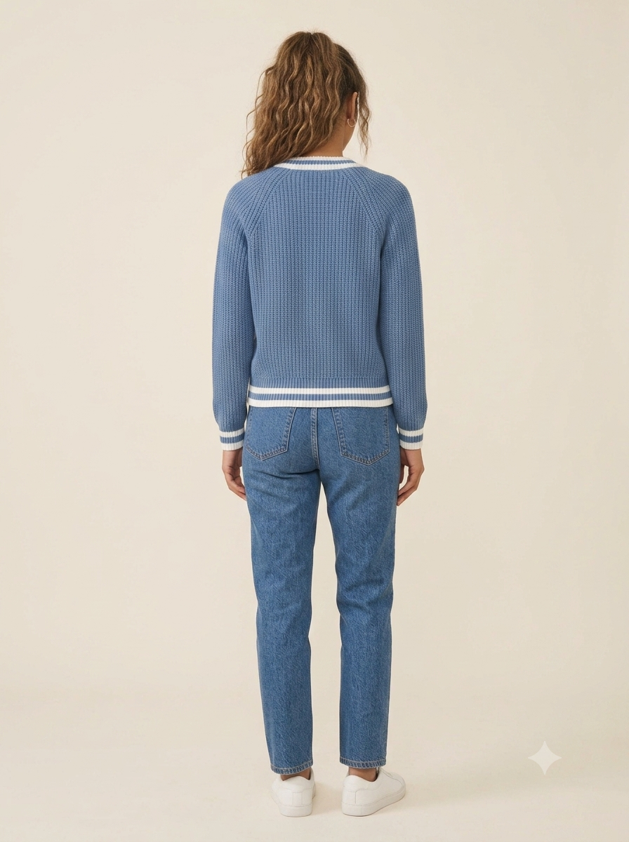 Women Blue Knitted Cardigan
