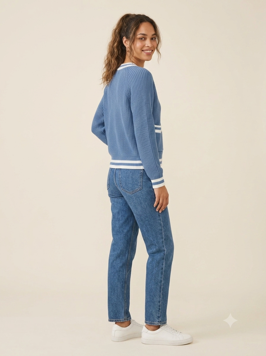 Women Blue Knitted Cardigan