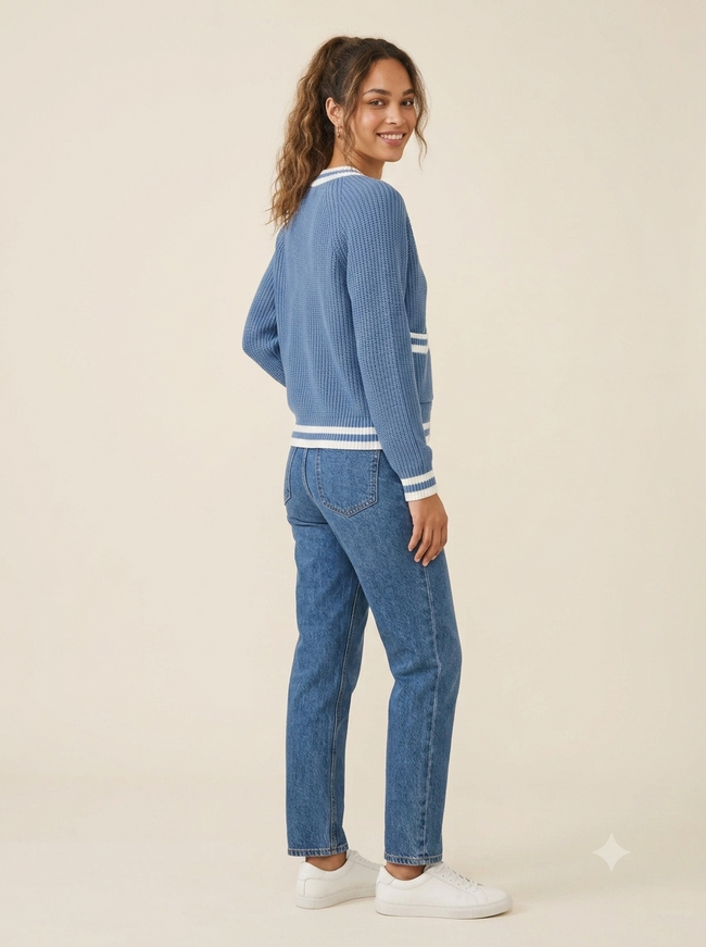 Women Blue Knitted Cardigan