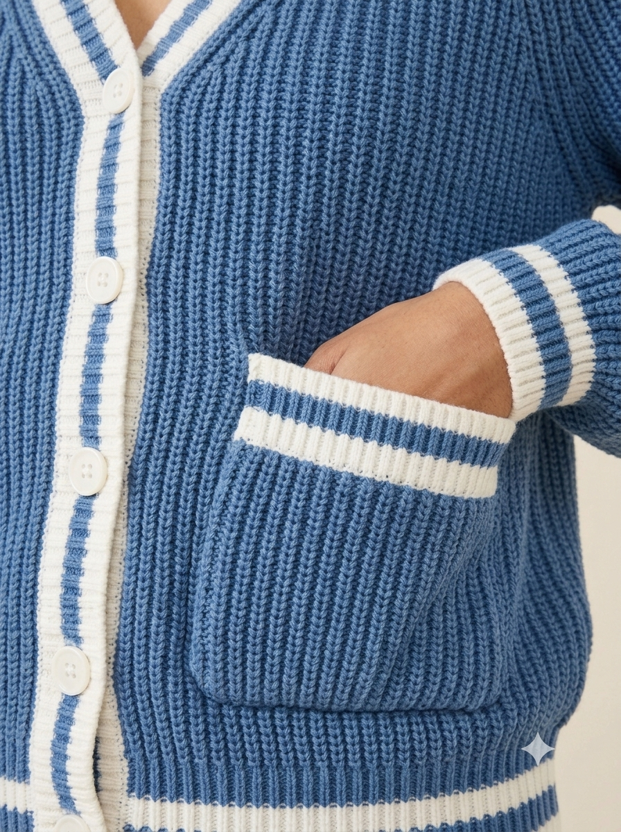 Women Blue Knitted Cardigan