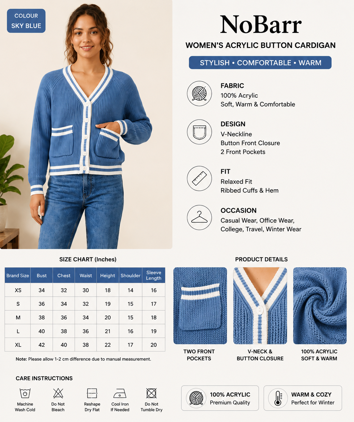 Women Blue Knitted Cardigan