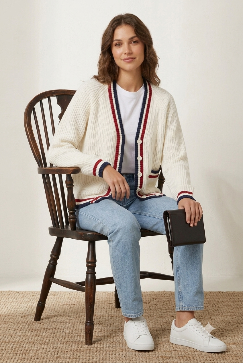 Women White Knitted Cardigan