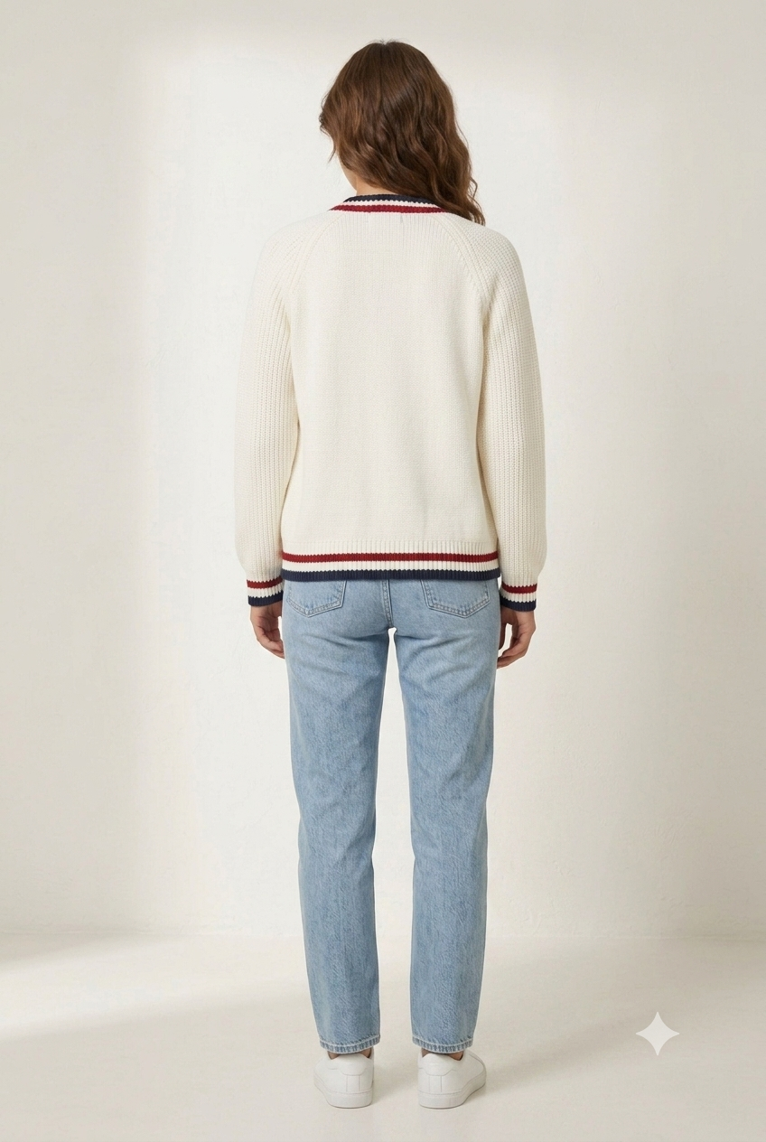 Women White Knitted Cardigan