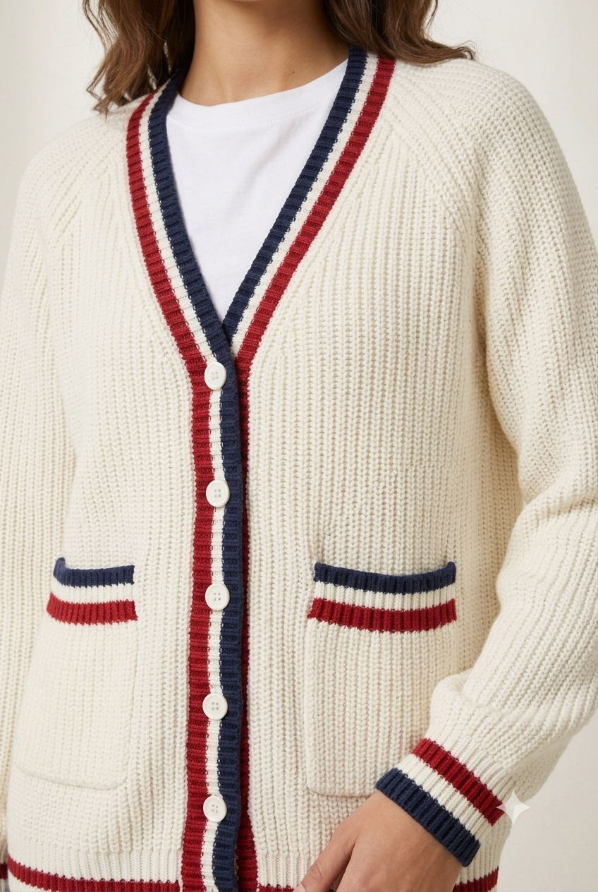 Women White Knitted Cardigan