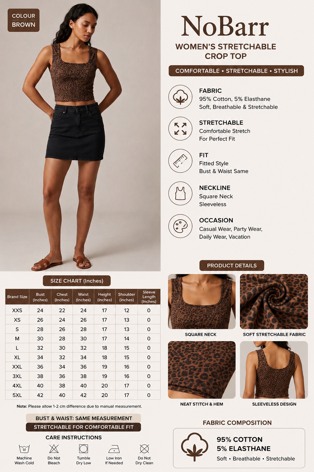 Women Brown Crop Tank Top