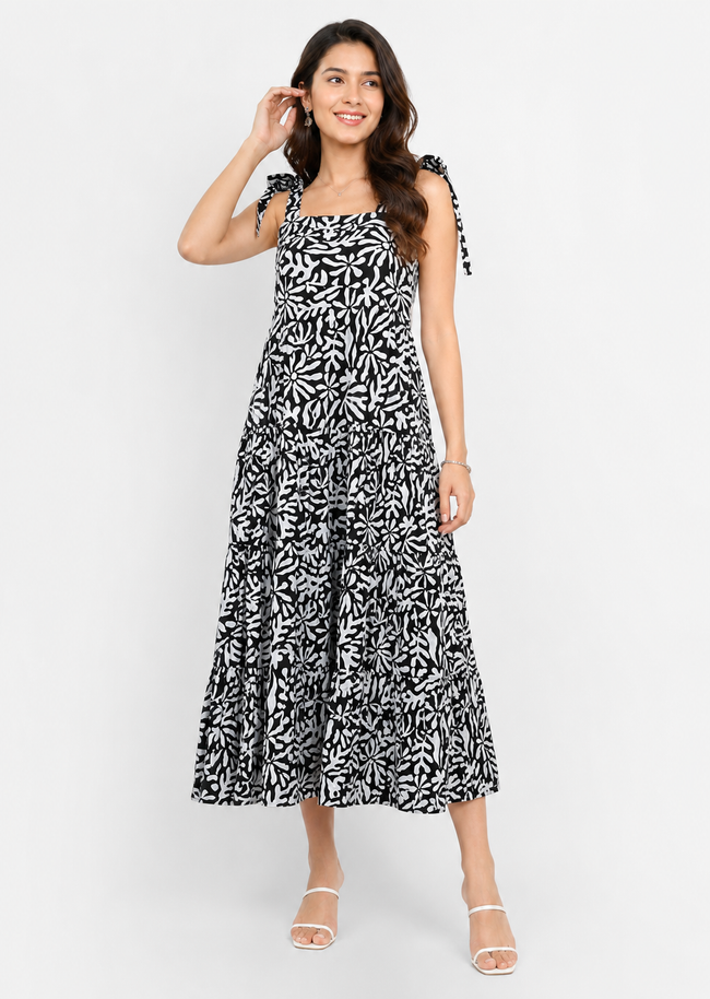 Women Black Tiered Maxi Dress