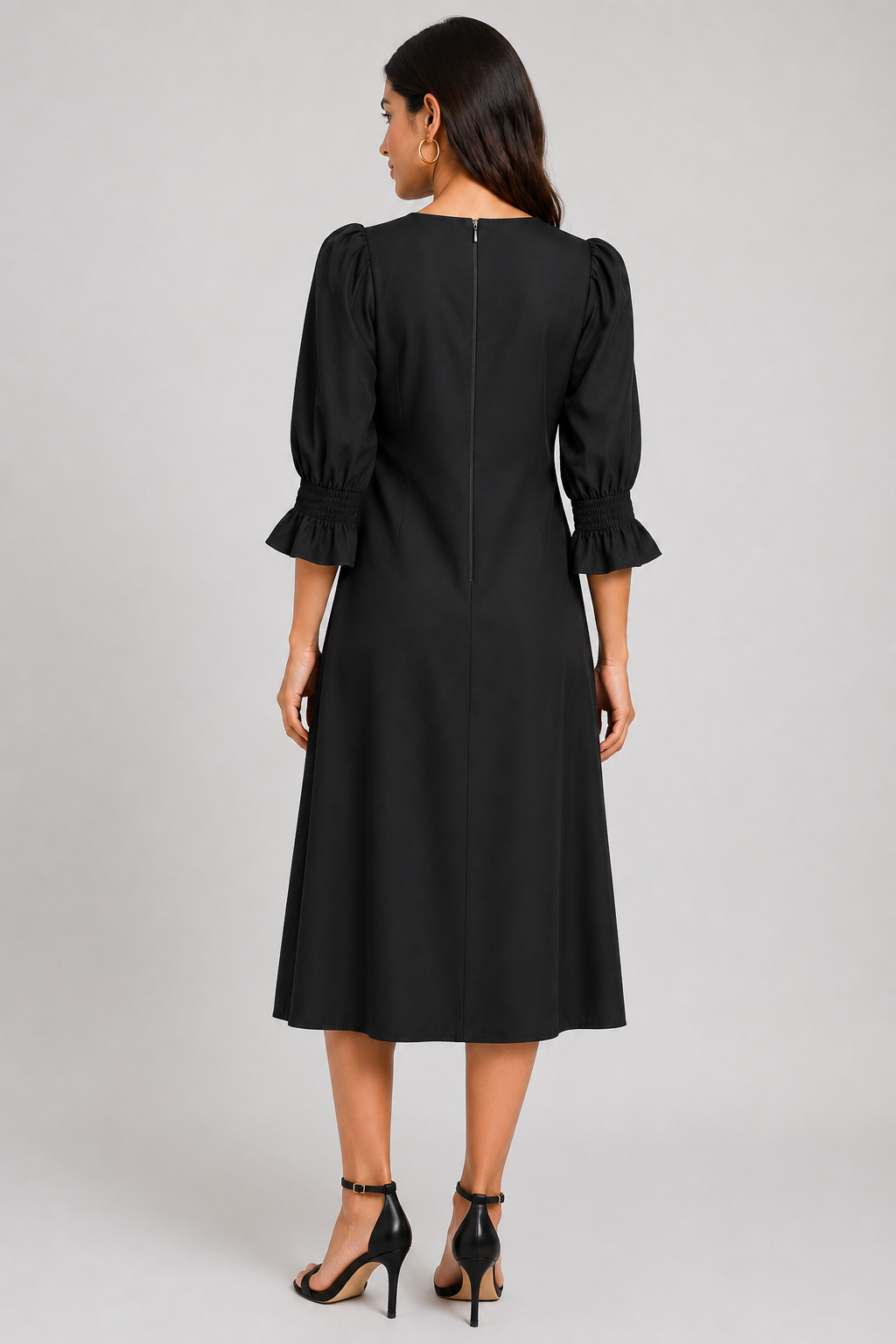Women Black Cotton Midi Dress