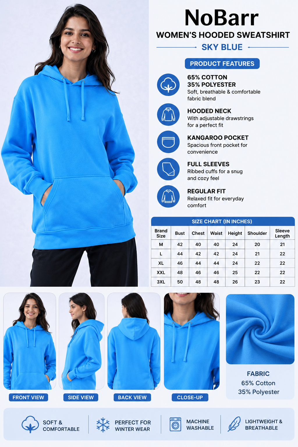 Women Blue Hooded Sweatshirt