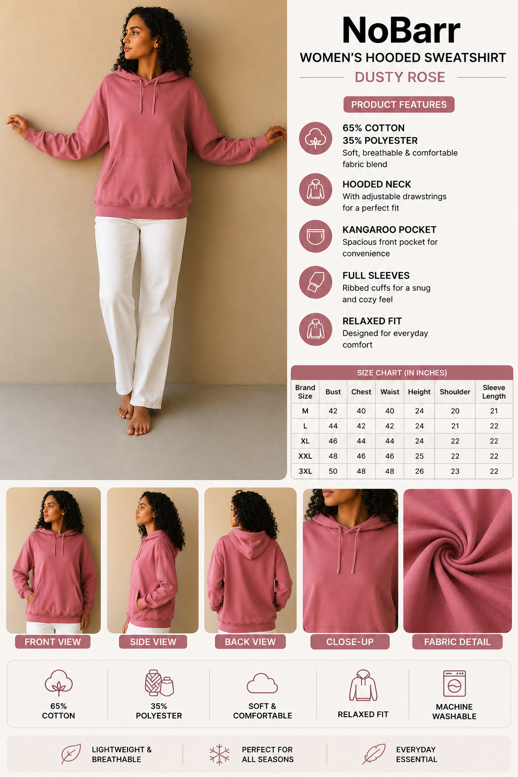 Women Peach Hooded Sweatshirt