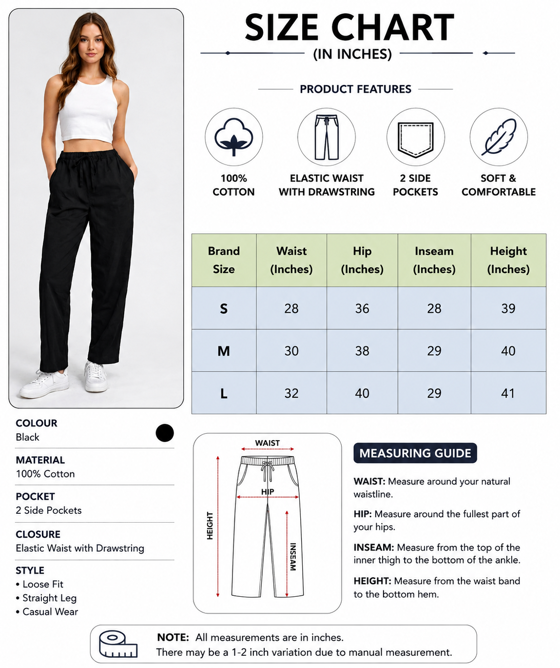 Women Black Drawstring Pants