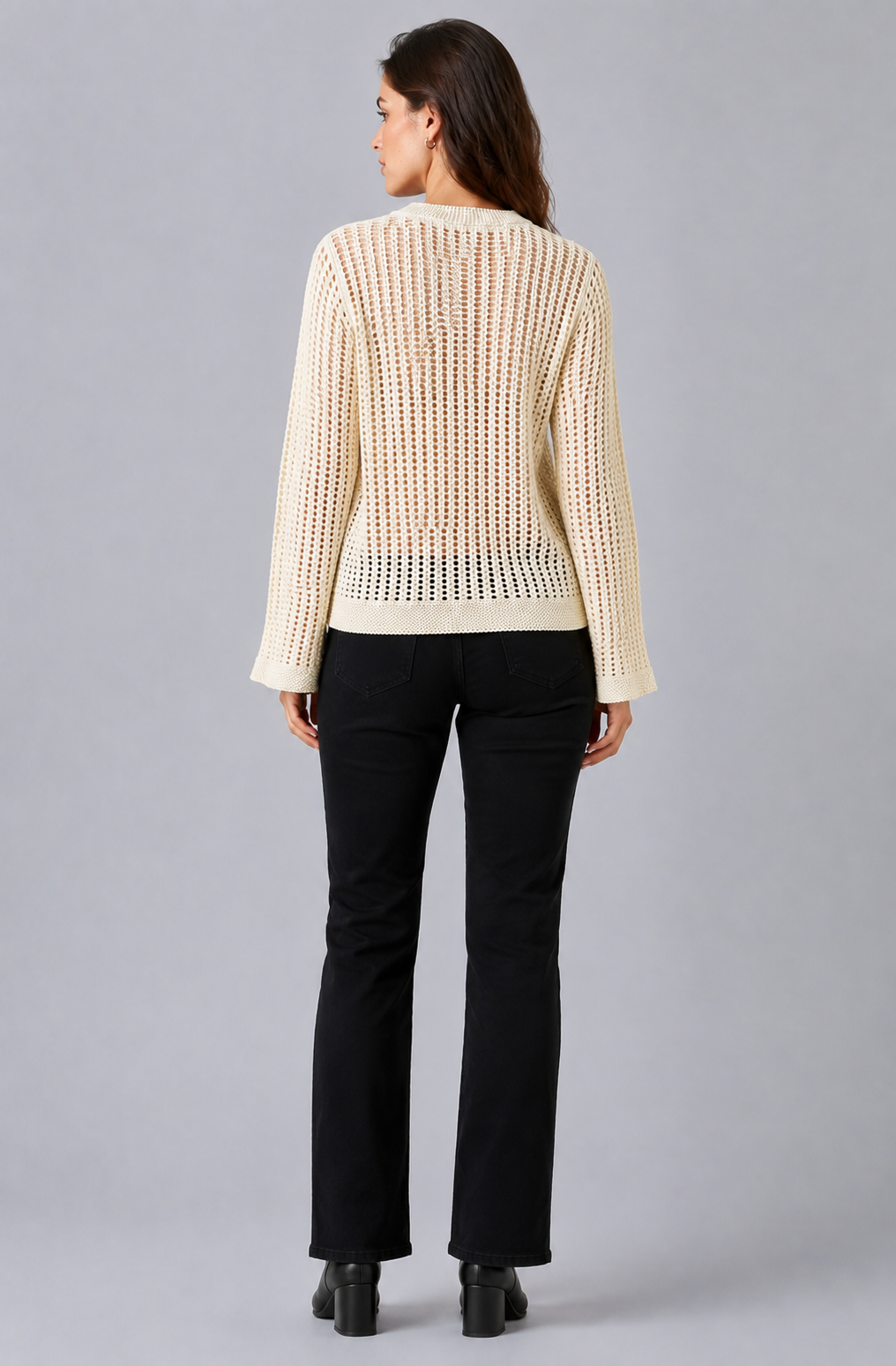 Women Off White Open Knit Sweater