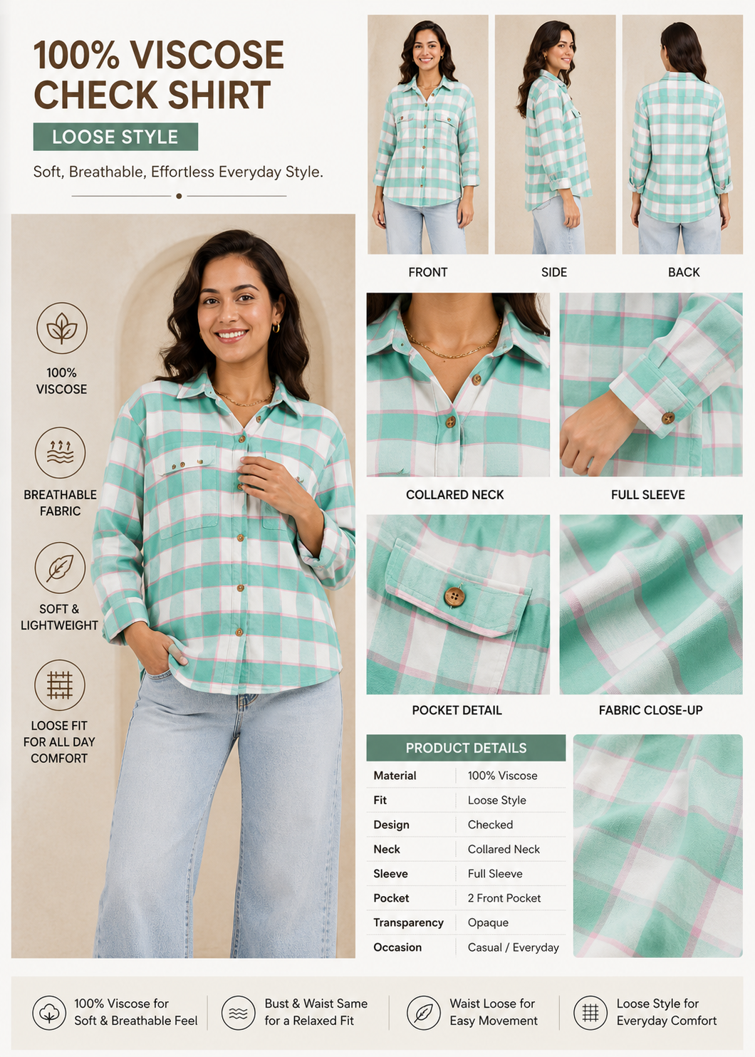 Women Green Checked Shirt